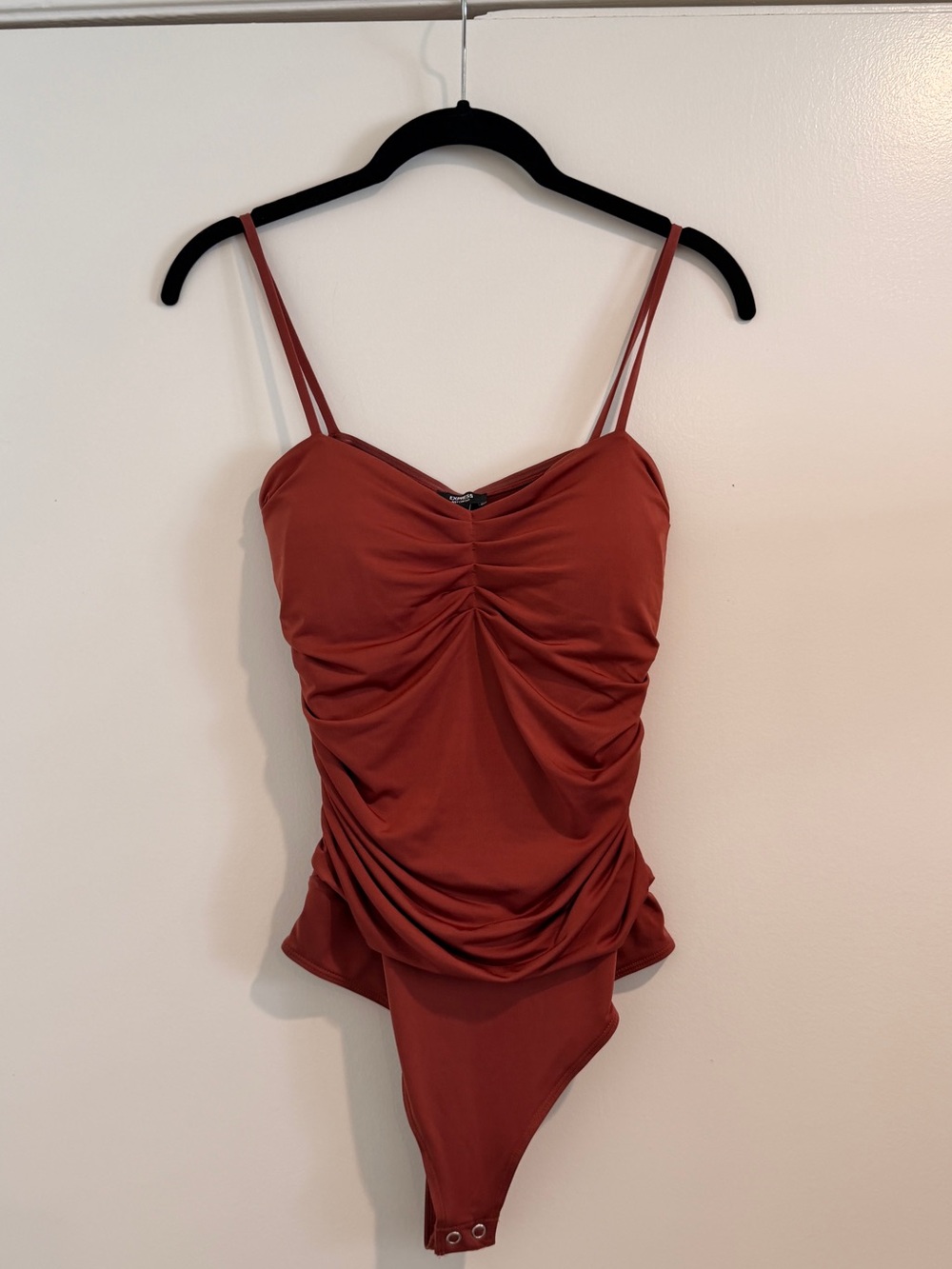 Express Bodysuit Tank Top Rust Brick Red Ruched Body Contour Pinup S